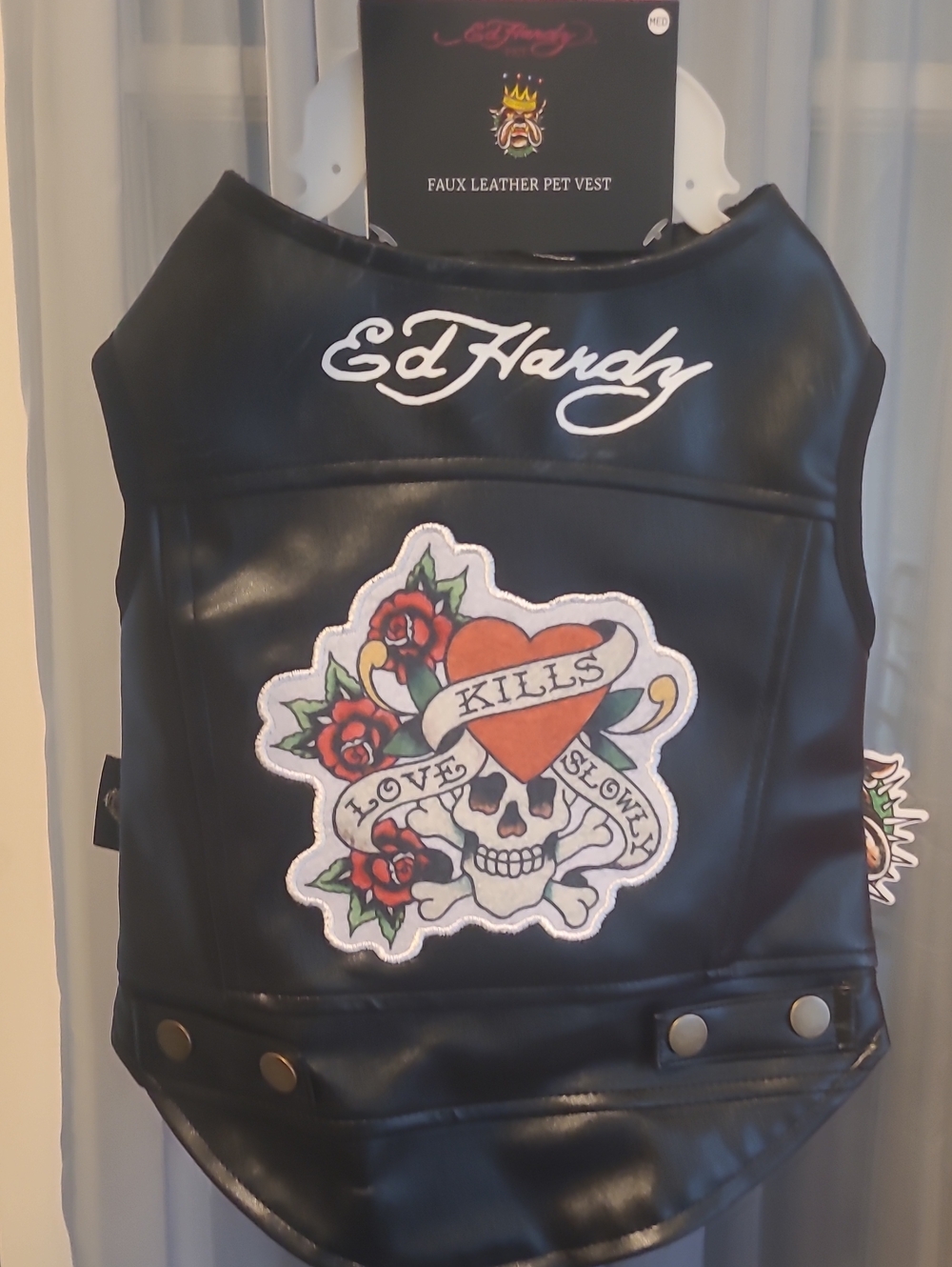 Ed Hardy Pink Skull & Rose Graphic Faux Leather One-Piece